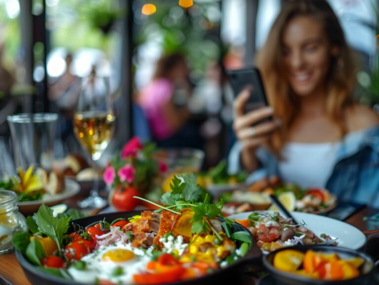 woman using a phone camera shooting a table of food